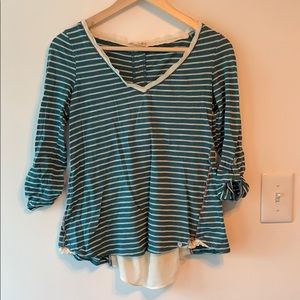 Anthropologie Meadow Rue Green Striped Lace Shirt